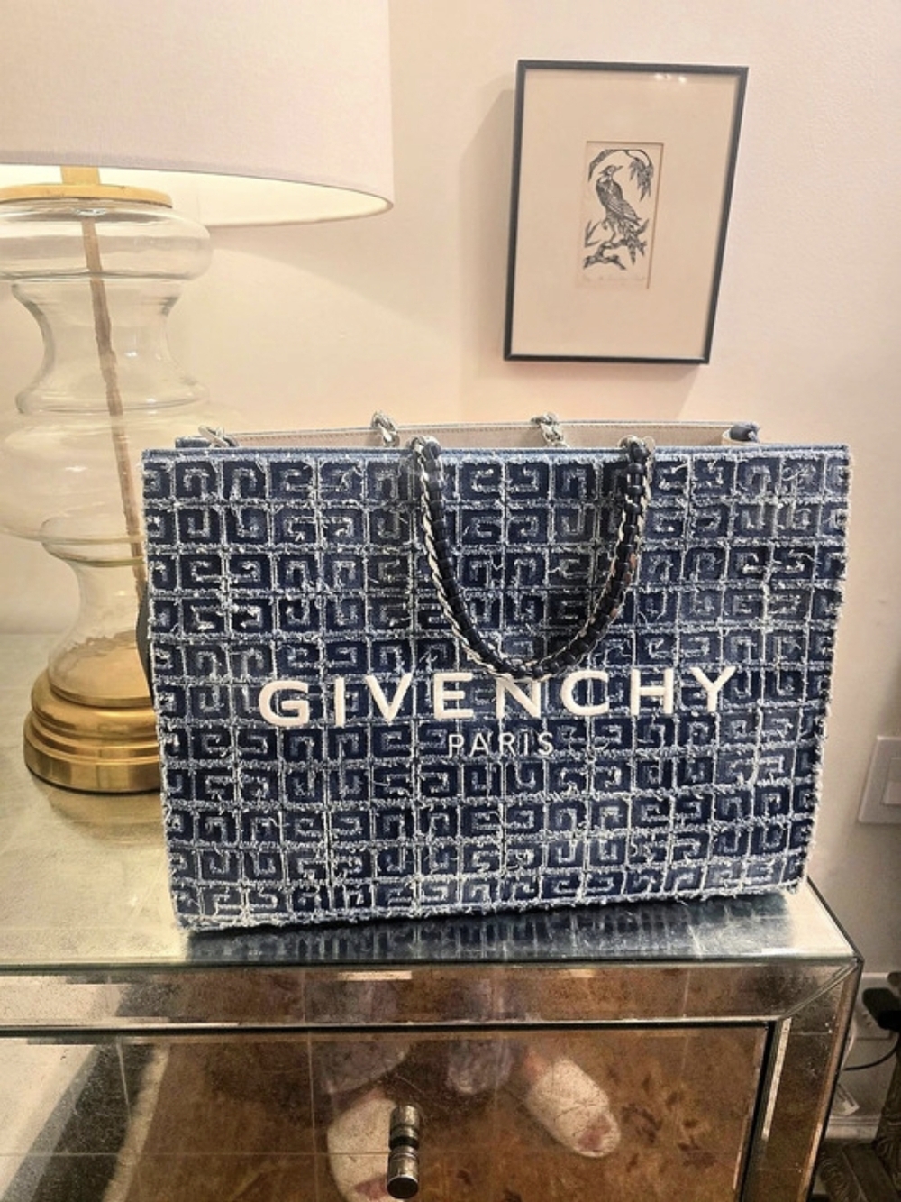 Givenchy Denim 4G Medium Chain Tote in Blue & White